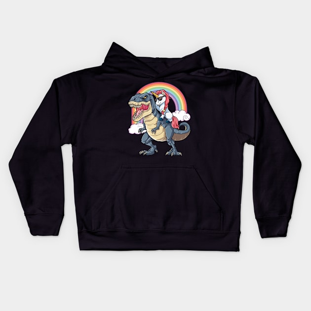 Unicorn Riding T-Rex Kids Hoodie by stopse rpentine